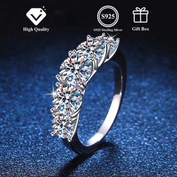 3.6Ct Moissanite S925 Sterling Silver Ring Women's Moissanite Lined Ring - Picture 2 of 8